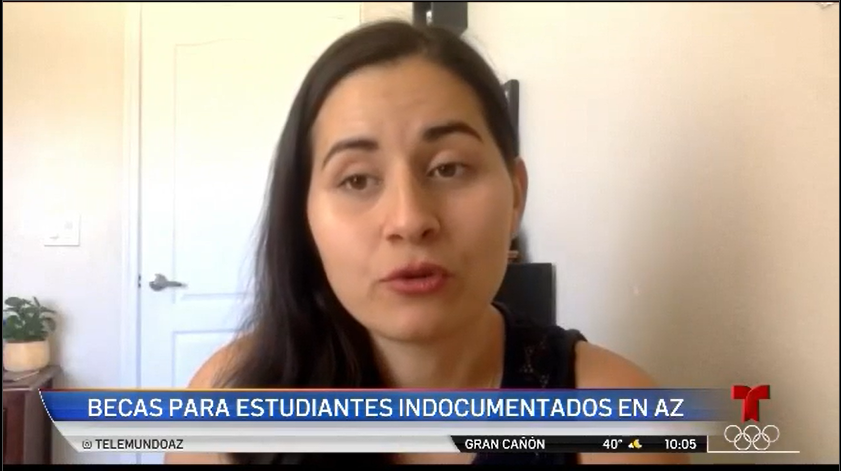 Carolina Silva speaking about scholarships for Undocumented youth for Telemundo